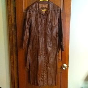 Vintage 70s Leather Trench Coat Jacket